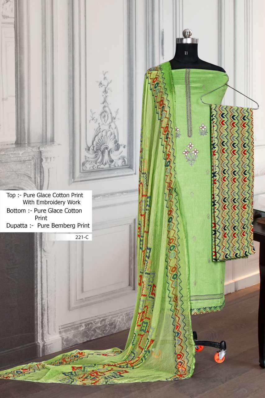 BIPSON PRINTS LAUNCHES DN NO 221 COTTON GLACE PRINT WITH EMBROIDERY WORK
